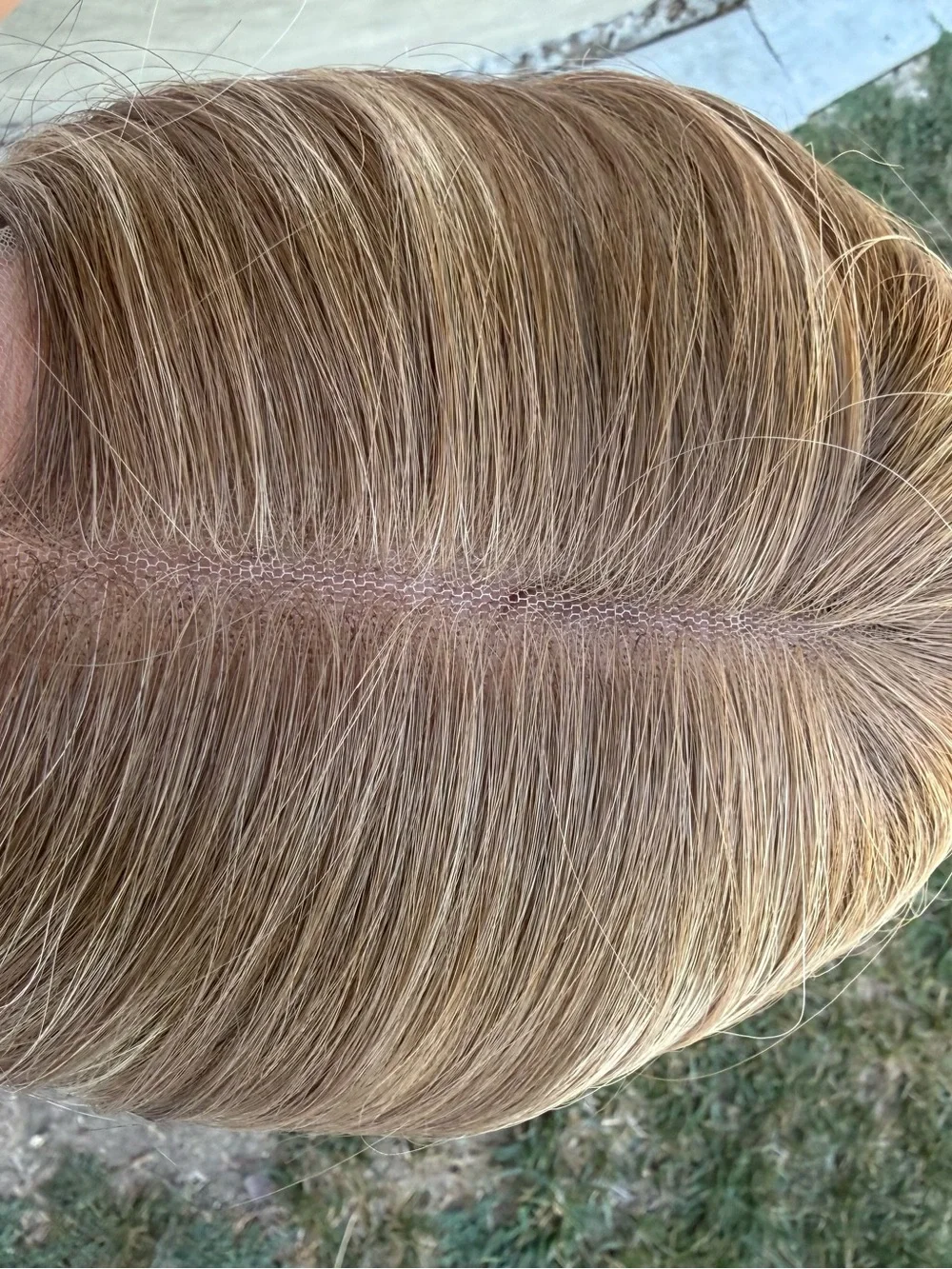 Blonde human hair Long Straight Lace Front Wig in Ash Blonde with Dark Roots
